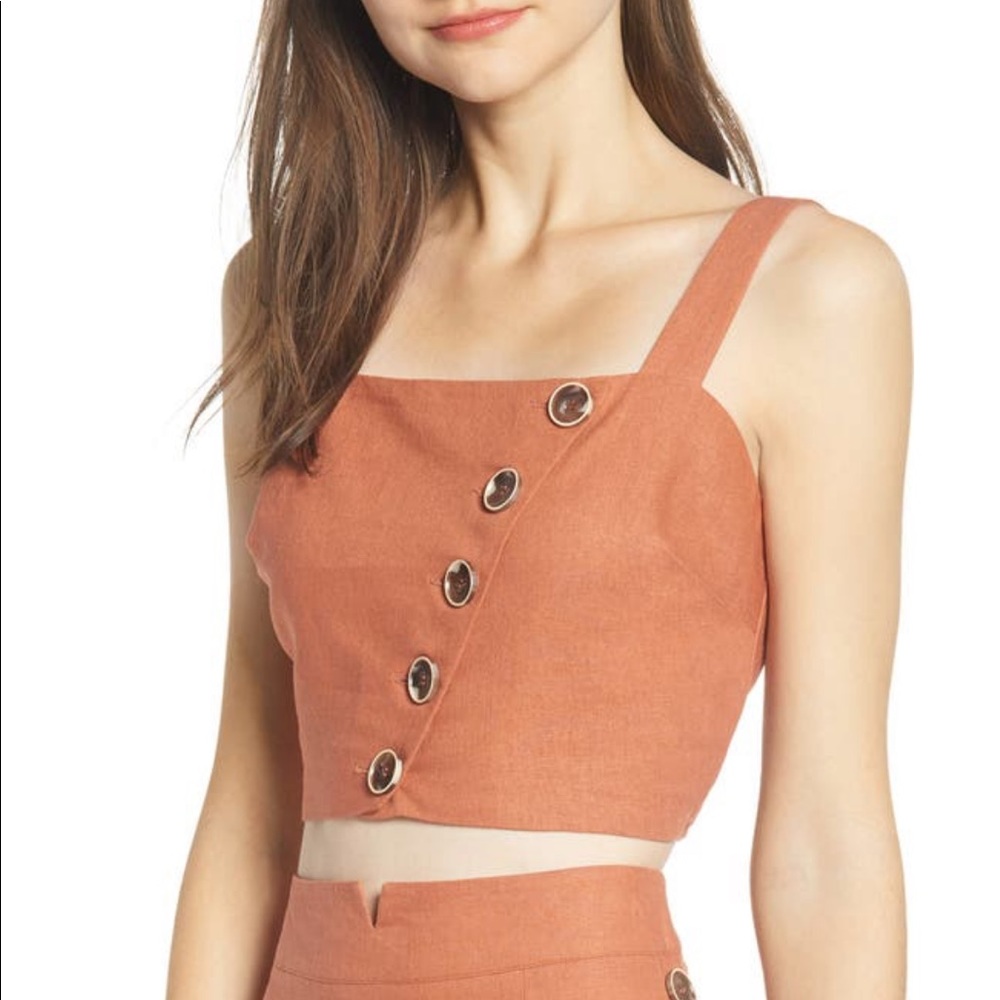 JUNE & HUDSON Asymmetrical Sienna Brown Crop Top Size M